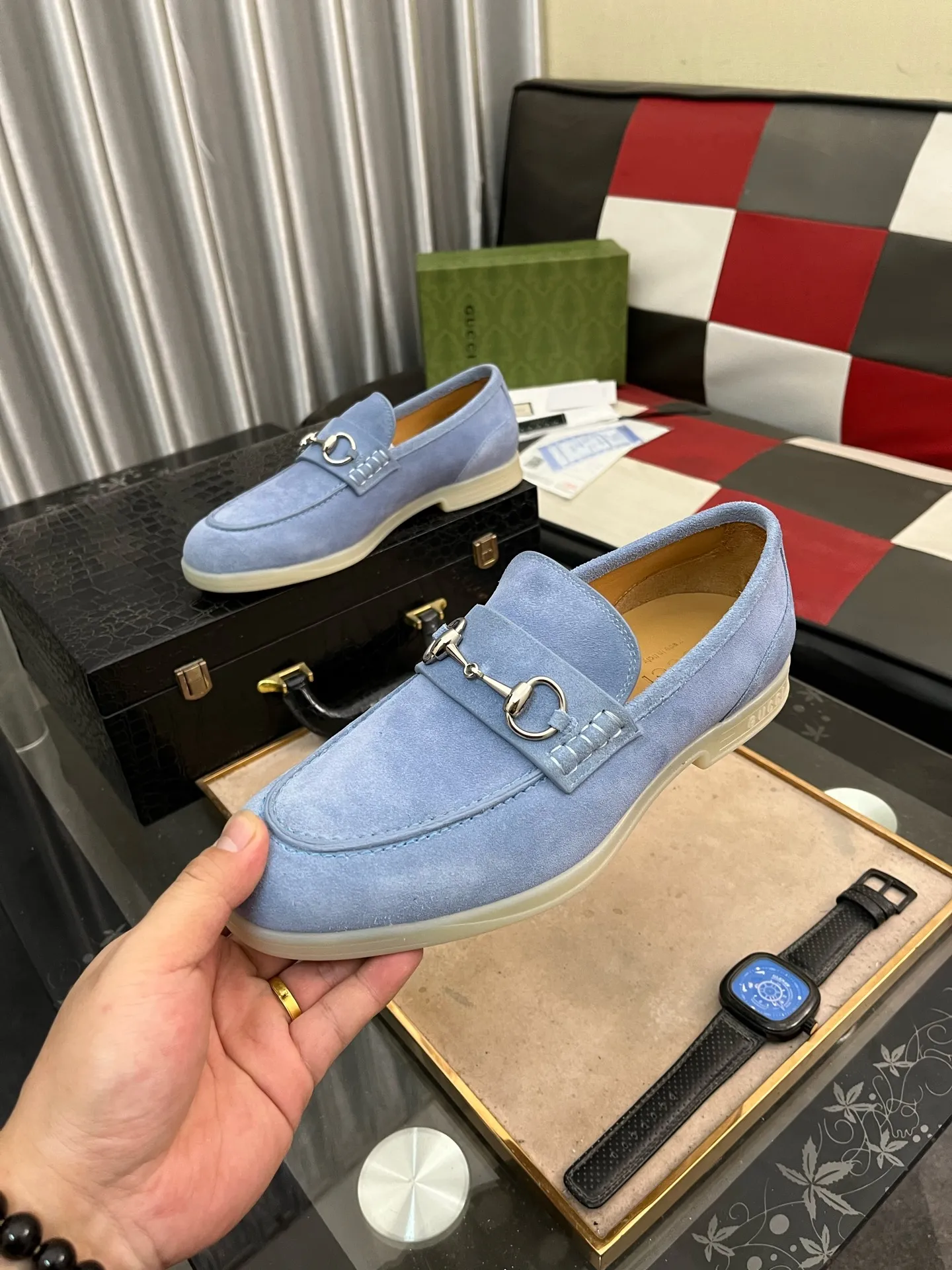 Men's shoes 💰540⌚️⌚️【GUCCi】Original frosted calfskin, water-dyed cowhide lining, original outsole, men's and women's fashion, formal casual leather shoes, slip-on men's and women's shoes series, young fashion, European and American trends, British style, casual matching, comfortable feet, standard code: men's code 38-444️⃣colors available